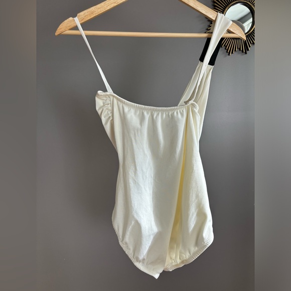 Vintage Yves Saint Laurent 90s White and Black RUCHED Bathing Suit S/XS - Picture 4 of 8